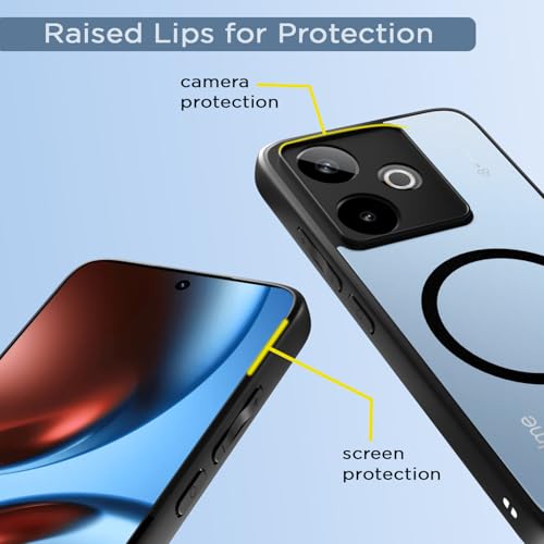 Image of Outlouders Back Cover for Realme GT 7 5G / GT 7T 5G Compatible with Mag-Safe | Shockproof Design | Hard Transparent Back Case (Black Mag-Safe)