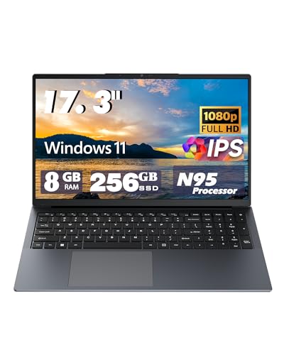Image of 17 inch Laptop Computers,12th Generation Processor N95 4C 4T(Up to 3.4Ghz),8GB DDR4 RAM 256GB SSD,1920*1080,10000mAh Large battery,Type-C(Data), WiFi5,BT,RJ45,Dual Stereo Speakers, Backlit Keyboard