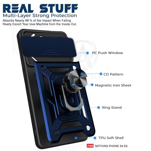 Image of AIBEX Back Cover for Nothing Phone 3(a) 5G | D10 Tough Armor Case | Sliding Camera Shield | 360 Protection | Kickstand Ring Holder | Military-Grade Shockproof Bumper Case