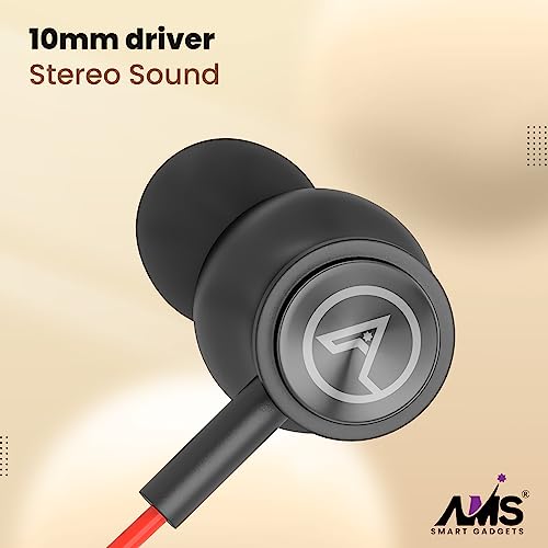 Image of AMS Football Series NB-26 Wireless Earphones Bluetooth Neckband Upto 30 hrs Playtime, in-Ear Wireless Headphones with Mic & Deep Bass, Clear Calls, Magnetic Earbud & Fast Charging-(Red)