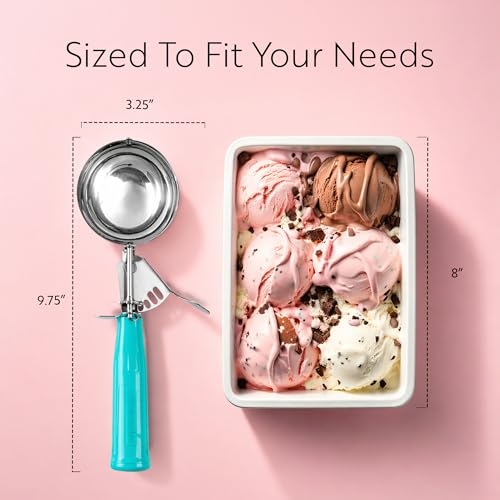 Image of Restaurantware 6.5 Ounce Portion Scoop, 1 Trigger Release Stainless Steel Cookie Scoop - With Teal Handle, Stainless Steel Disher, For Portion Control, Cookie Dough, Cupcake Batter, Or Ice Cream