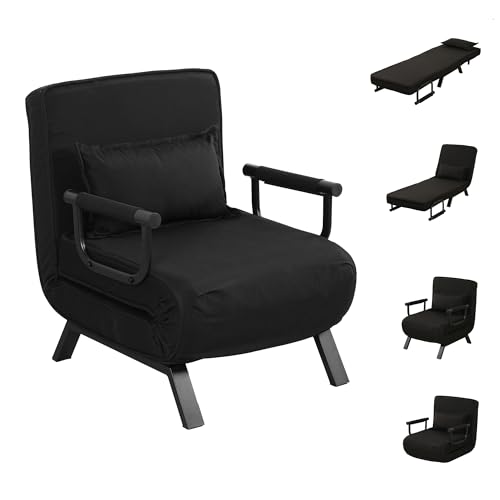 WestWood Sofá cama convertible multifuncional 4 en 1, silla reclinable, tumbona versátil y plegable para invitados, almohada extraíble de 6 posiciones, ajustable para espacios pequeños (negro)