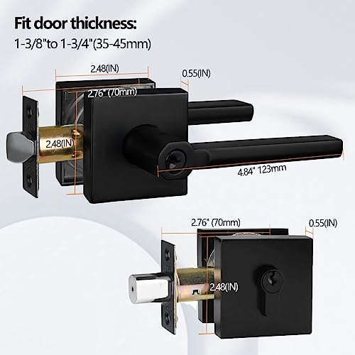 NEWBANG (2Pack Square Heavy Duty Keyed Entry Combo with deadbolt and Lever Door Handle in Matte Black (for Entrance/Exterior/Front/Office Door) Left or Right Handed by NEWBANG - Used condition - Image 4