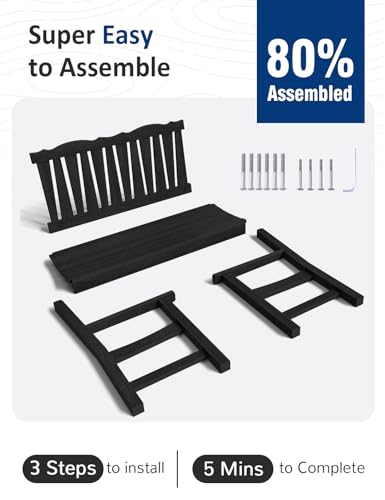 Image of Outdoor Bench Weatherproof, 2-Person Garden Benches for Outdoors, All Weather HIPS Patio Bench Holds up to 800lbs, Never Rot or Fade, Comfort Bench for Porch, Garden, Patio, Backyard and Park, Black
