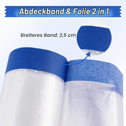 LLPT Abdeckfolie Klebeband mit Folie 2 Rollen 400cm(ungefaltet) x 20m Blau – Ansicht 3