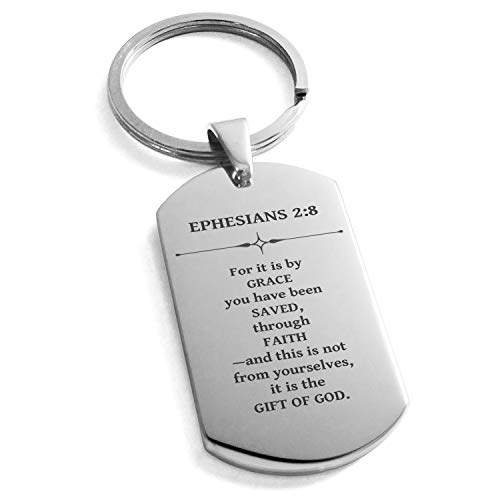 Stainless Steel Gift of God Ephesians 2:8 Dog Tag Keychain Keyring