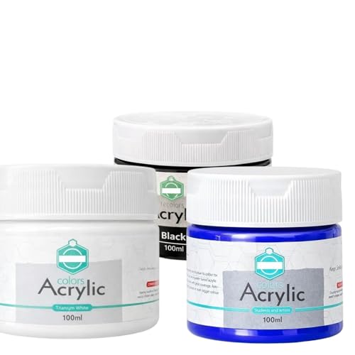 Image of Acrylic Paint 100ml for Artist & Craft Painting Colour Smooth Finish Art Paint Perfect for Canvas Wood - Black & White & Blue - Pack of 3