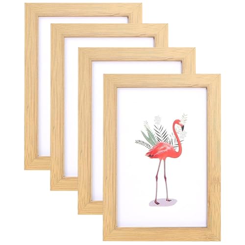NIEEKRUN 4 Stück Bilderrahmen 10x15 cm in Eichenoptik - Holz Fotorahmen Set für Zuhause, Büro und Schule