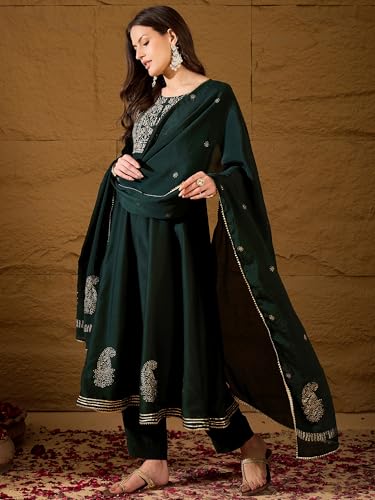 Image of Vaamsi Women's Viscose Rayon Yoke Design Embroidered Anarkali Kurta Pant With Dupatta Set