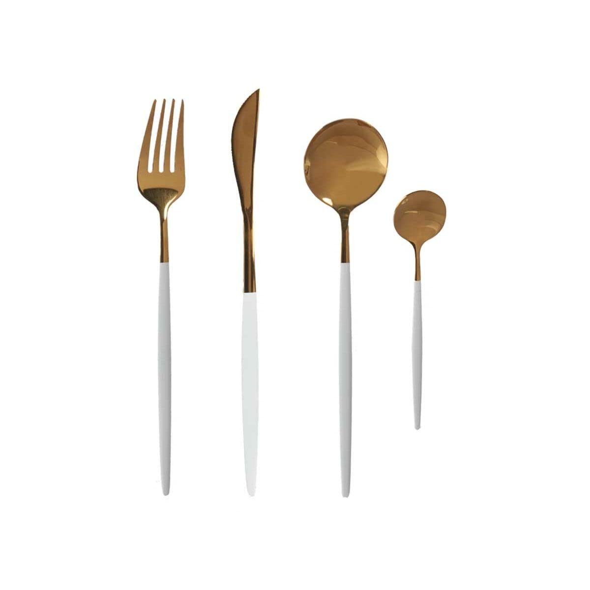 Ensemble de couverts doré blanc acier inoxydable pour dîner et réception