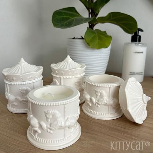 Image of Kitty Cat Aesthetic Soy Wax Scented Candles | Reusable Concrete Sea Shell Jars | Vanilla Aroma | 12+ Hours Burn Time | Perfect Home Decor for Bedroom, Office & Hostel (Carousel Luxe)