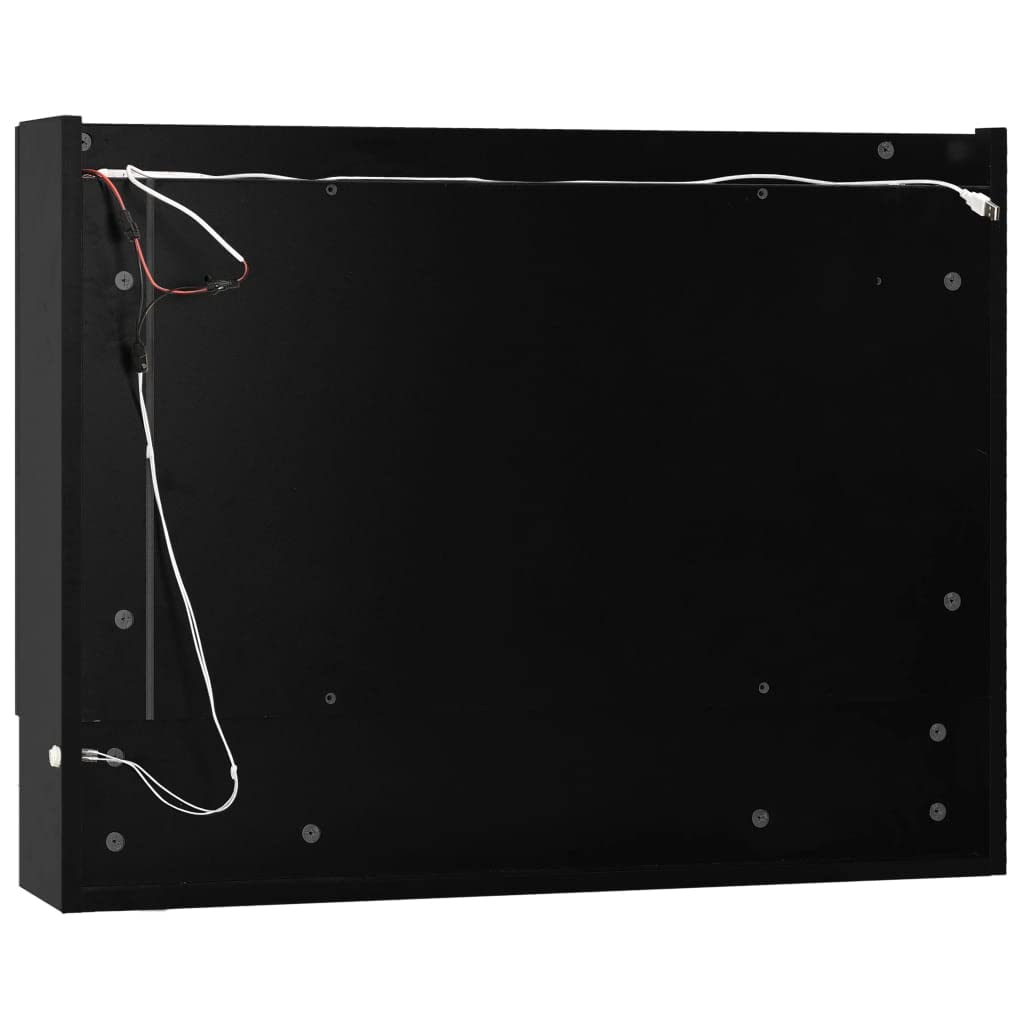 Szafka z lustrem LED do łazienki, czarna, 80 x 15 x 60 cm, płyta MDF z melaminą, przyłącze USB, 2 drzwi, 3 półki, montaż ścienny do umywalki i umywalki, oszczędność miejsca do przechowywania