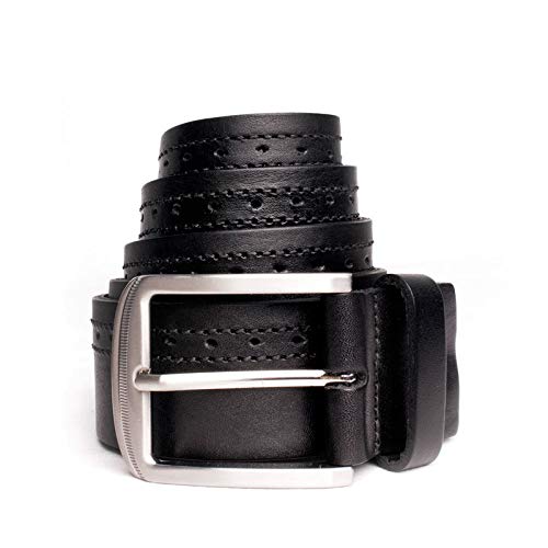 Cinto Masculino Social em Couro 35mm Preto com Costura 115