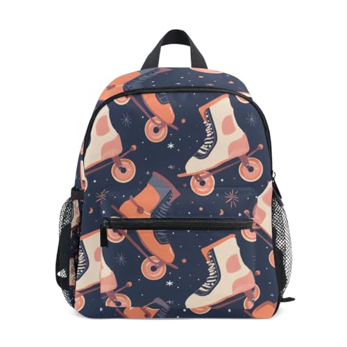 Mnsruu Mochila escolar pequeña para niños, diseño retro con ruedas, diseño de discoteca, preescolar, mochila de hombro para jardín de infantes, escuela primaria para niños y niñas, Retro Rollers