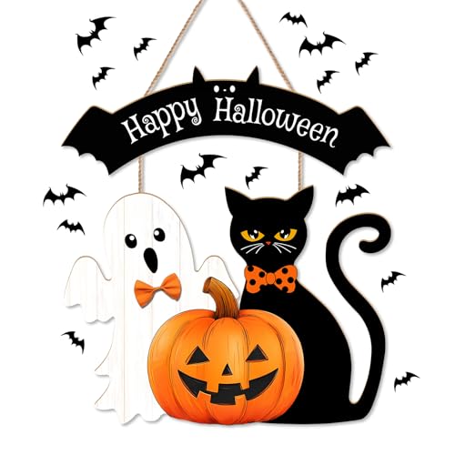 Halloween Decorations Outdoor/Indoor,Home Decor Wooden Welcome Sign Wall/Door,Cute...