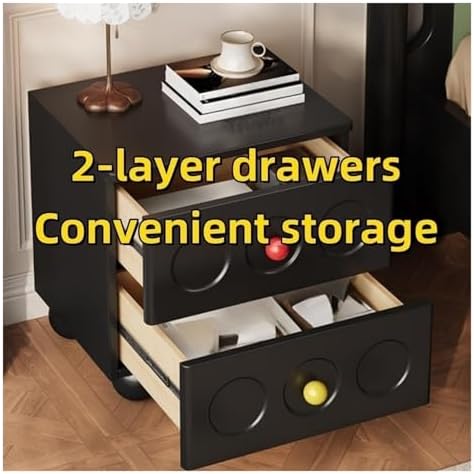 Modern Small Wood Nightstand with 2 Drawers & Ceramic Handles - Stylish Bedside Table for Bedroom & Living Room, Perfect for Any Space