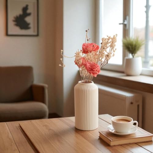 Image of Decorative Glass Vase for Flower Plants | Clear Glass vases for Home Decor | Glass vase for Living Room (White vase)