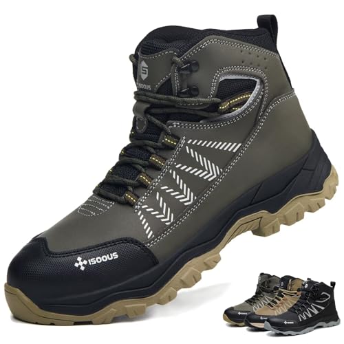 Zapatos de Seguridad para Hombre Botas de Seguridad Mujer Ligero Botas de Trabajo con Punta de Acero Antideslizante Ejército Verde 42 EU