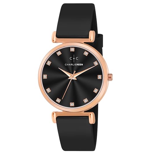 Image of CHARLIEKEEN Women's Luxury Watch, Rose Gold Case, Silicone Band, Crystal Markers
