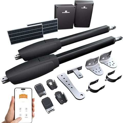 TMT Clifford 500 Automatic Dual Gate Opener and Solar Panel Kit for Swing Gate Up to 20ft and 1200lb, Gate Openers with Remote Complete Kit, Electric Gate Opener for Driveway with Powerful Motor Cover