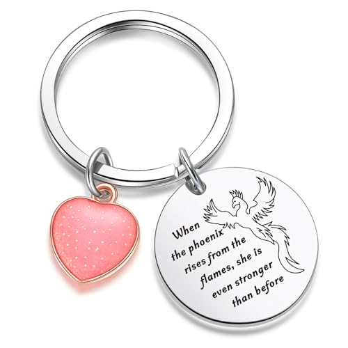 ZNOSVEI Phoenix Charm Keychain- Womens Recovery Gift Addiction & Divorce Keychain Phoenix Bird Jewelry Inspirational Quote Gift For Women