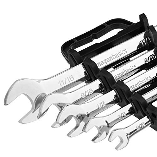 Amazon Basics 72-Tooth Ratcheting Combination Wrench Set, Chrome Vanadium Steel Flexible Head, 5-Piece SAE Sizes 5/16", 3/8", 1/2", 9/16", 11/16", Chrome Finish view 3