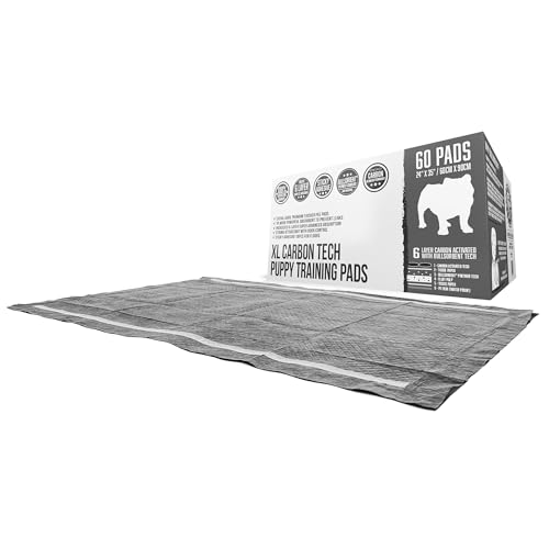 Image of Bulldoglogy Carbon Black Puppy Pee Pads with Adhesive Sticky Tape - Extra Large Charcoal Housebreaking Dog Training Wee Pads (24x35) (60-Count, Black)