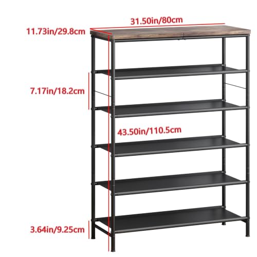Image of INGIORDAR Shoe Rack Organizer 6 Tier Metal Organizer Shelf with Industrial MDF Board and Layer Fabric for Entryway Closet Bedroom Living Room Garage,Black & Rustic Brown (Black+Rustic Brown, 6 Tier)