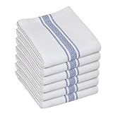 WHITEWRAP Kitchen Dish Towels for Kitchen, Highly Absorbent for Drying and Cleaning, Durable and Soft Tea Towels – 6 Pack, 100% Ring Spun Cotton 15 x 25 Inches – Blue
