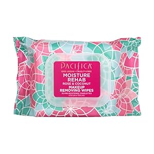 Pacifica Beauty, Moisture Rehab Makeup Removing Wipes, Daily Cleansing, Rose, Coconut Water, Calendula, Aloe, Clean Skin Care, Plant Fiber Facial Towelettes, 30 Count, Vegan & Cruelty Free