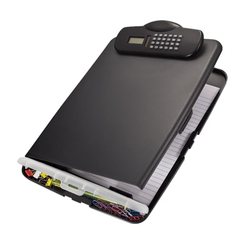 Officemate® Slim Clipboard Storage Box with Calculator, 14 1/2"H x 10"W x 1 3/4"D, Charcoal