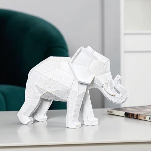 Estatua Elefante Blanco Estilo Geométrico de Resina miniatura 4