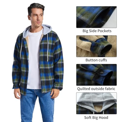 Image of Men's Cotton Plaid Shirt Jacket Fleece Flannel Sherpa Button Down