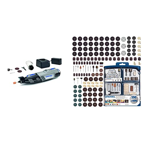 Dremel 8220 - Outil Rotatif Multifonction Sans-fil 12V avec 1 Adaptation et 5 Accessoires & Coffret de 150 accessoires Dremel pour outils rotatifs pour graver, découper, poncer, meuler
