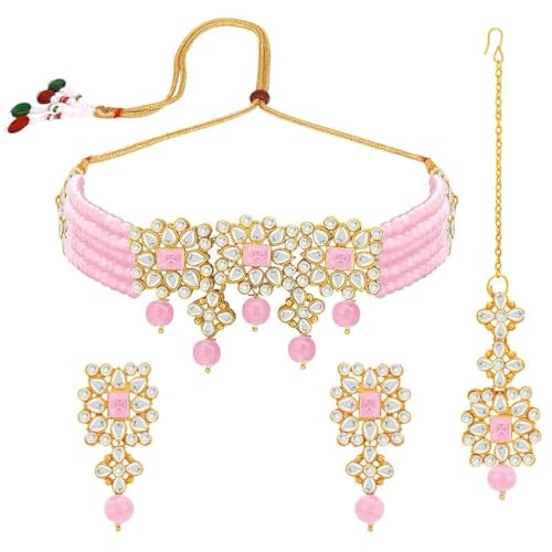 Aheli Ethnic Indian Necklace Earring Maang Tikka Set Traditional Bollywood Fashion Jewelry Gift for Women