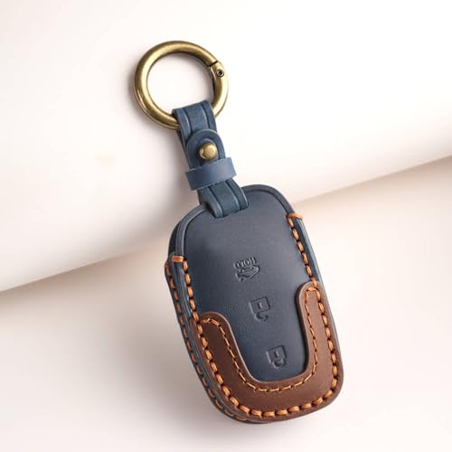 Image of keyzone dual leather key cover for Hyundai i20, Creta, Venue, Tucson, Alcazar, Verna, Xcent, Aura, Elantra 3 button smart key
