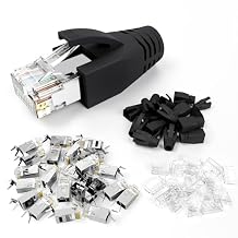 VCE RJ45 Connectors CAT7/CAT6A UL-Listed 30-Pack Non-Pass-Thru, Shielded Modular Plugs Gold Plated Network Ends for 23AWG Ethernet Cable with Strain Relief Boots - Black