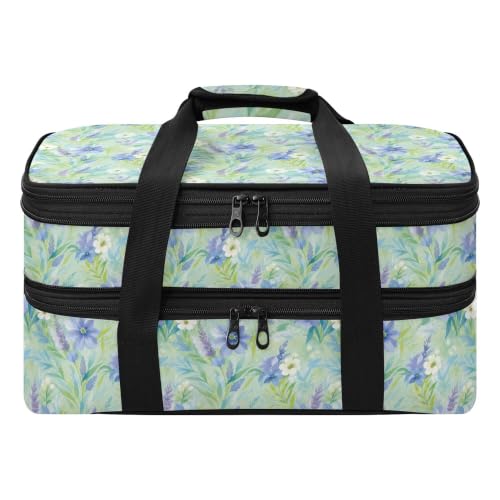 Glaphy Garden Blue White Flowers Insulated Double Casserole Carrier
