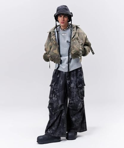 Women's Vintage Camo Snake Print Cargo Jeans Loose Fit Hip Hop Wide Leg Denim Streetwear Pants3
