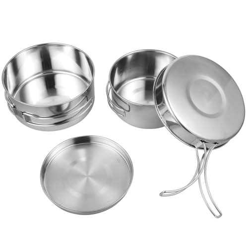 Yardwe 1set Outdoor Stainless Steel Camping Cookware Set Portable Cooking Utensils Kit for Hiking Picnics and Barbecues for People Easy to Carry and Use