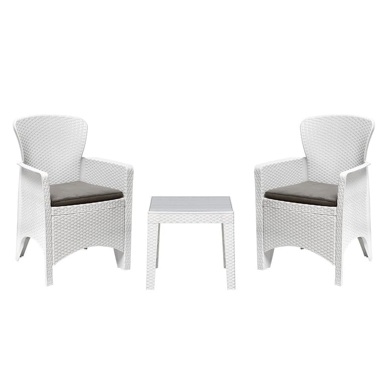 Image of Nilkamal Breeze 2 Seater Balcony Sofa Set with Square Center Table with Toughened Glass|Indoor & Outdoor Furniture|Patio Chair Two Seater, Perfect for Gardens,Restaurants,Terraces, Milky White & Grey