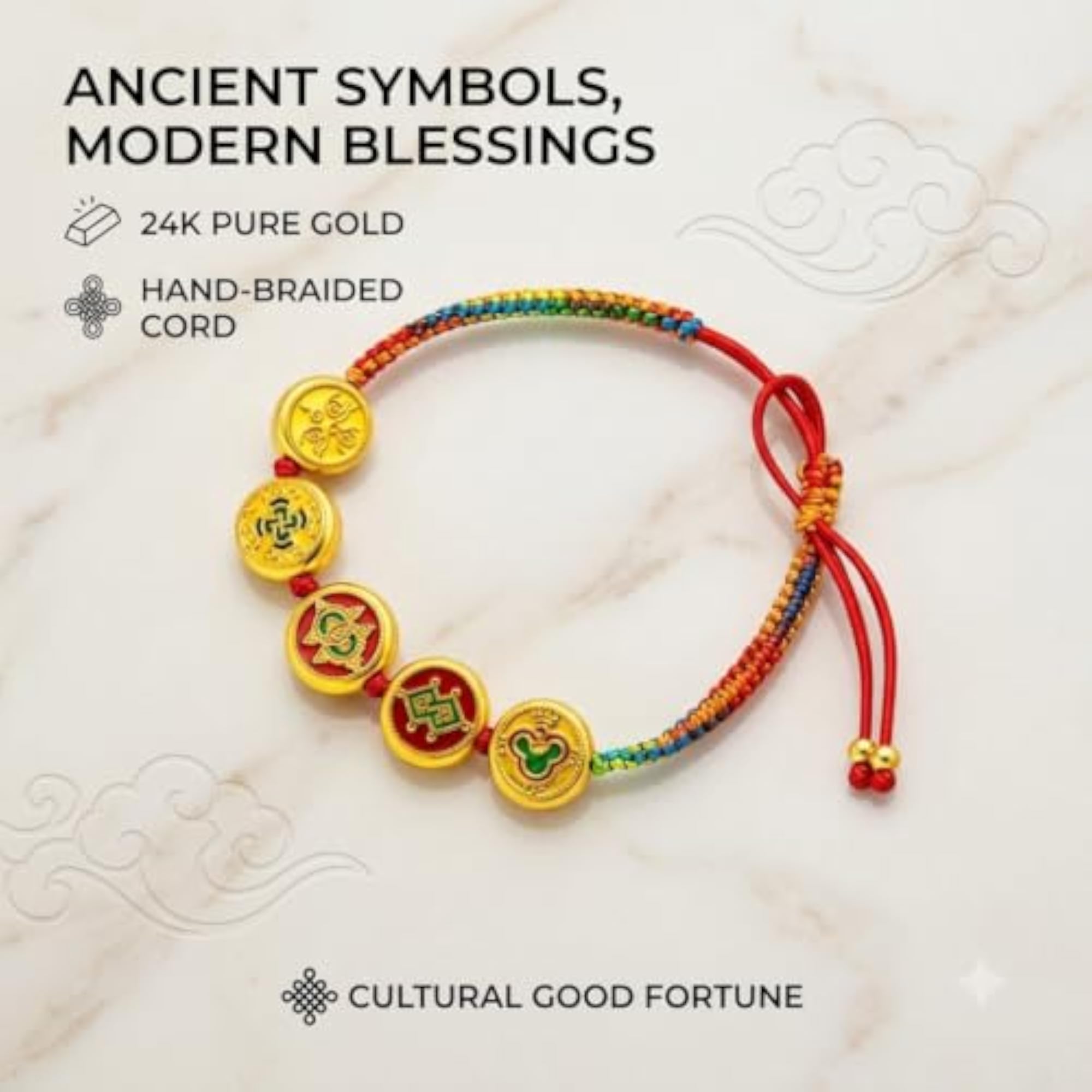 Five Auspicious Symbols Adjustable Tibetan Lucky Charm Bracelet
