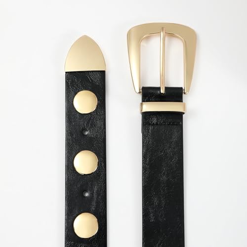 Women Black Belt with Gold Buckle Fashion Leather Belt Women Punk Waist Belt Studded Belt for Jeans Dress3