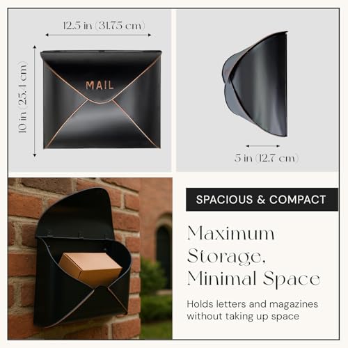 NACH Black Mailbox Wall Mount, 12.5 x 5 x 10 inch Wall Mount Mailboxes for Outside, Waterproof Mailboxes for Outside - Envelope Mailbox - Thumbnail 7