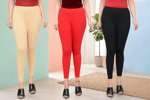 Image of Women Ankle Length Leggings Combo Multicolour Stretchable Cotton Yoga Gym Workout Pants Lyra Jeggings Casual Slim Fit