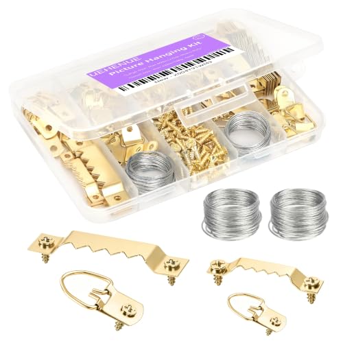Image of 251Pcs Picture Hanging Kit, Include 50 Sawtooth Picture Hangers, 50 D Rings, 150 Screws and 3.6m Wire Ropes, Heavy Duty Picture Frame Hanging Hardware for Wall Artworks Frame Canvas Mounting