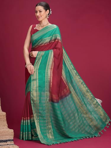 Image of AKHILAM Women's Mysore Silk Ombre Woven Design Saree With Unstitched Blouse Piece (KUSUM4101 NSM Parent)