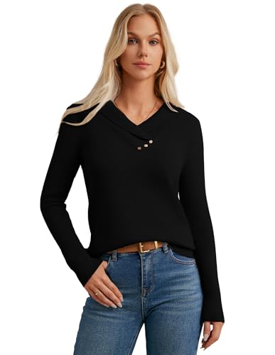 Image of GRACE KARIN Women Fall Long Sleeve V Neck Collar Knit Pullover Sweaters