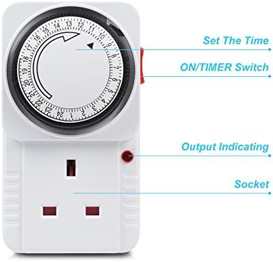 HBN Mechanical Timer Plug Socket, 24 Hour Segment Programmable Energy Saving Plug-in Timer Switch for Lights and Home Appliances (13A/3120W, 3 Pack)