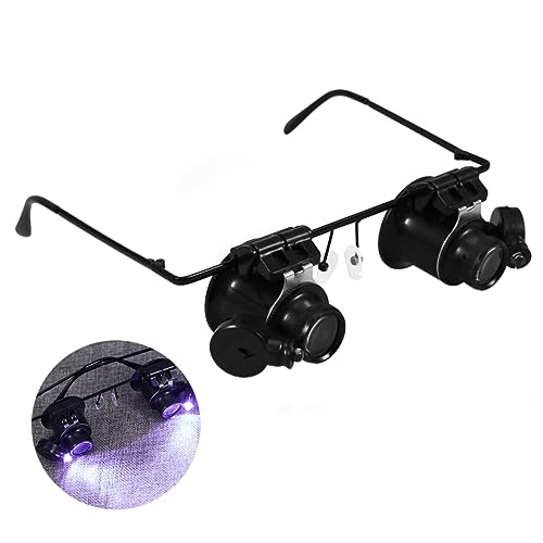 COHEALI 20x Loupe Magnifying Glasses Jewelry Magnifier for Watch Repair Double Head Mount Magnifier with Light